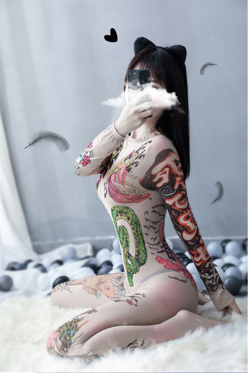 女用性感纹身连体网袜女用